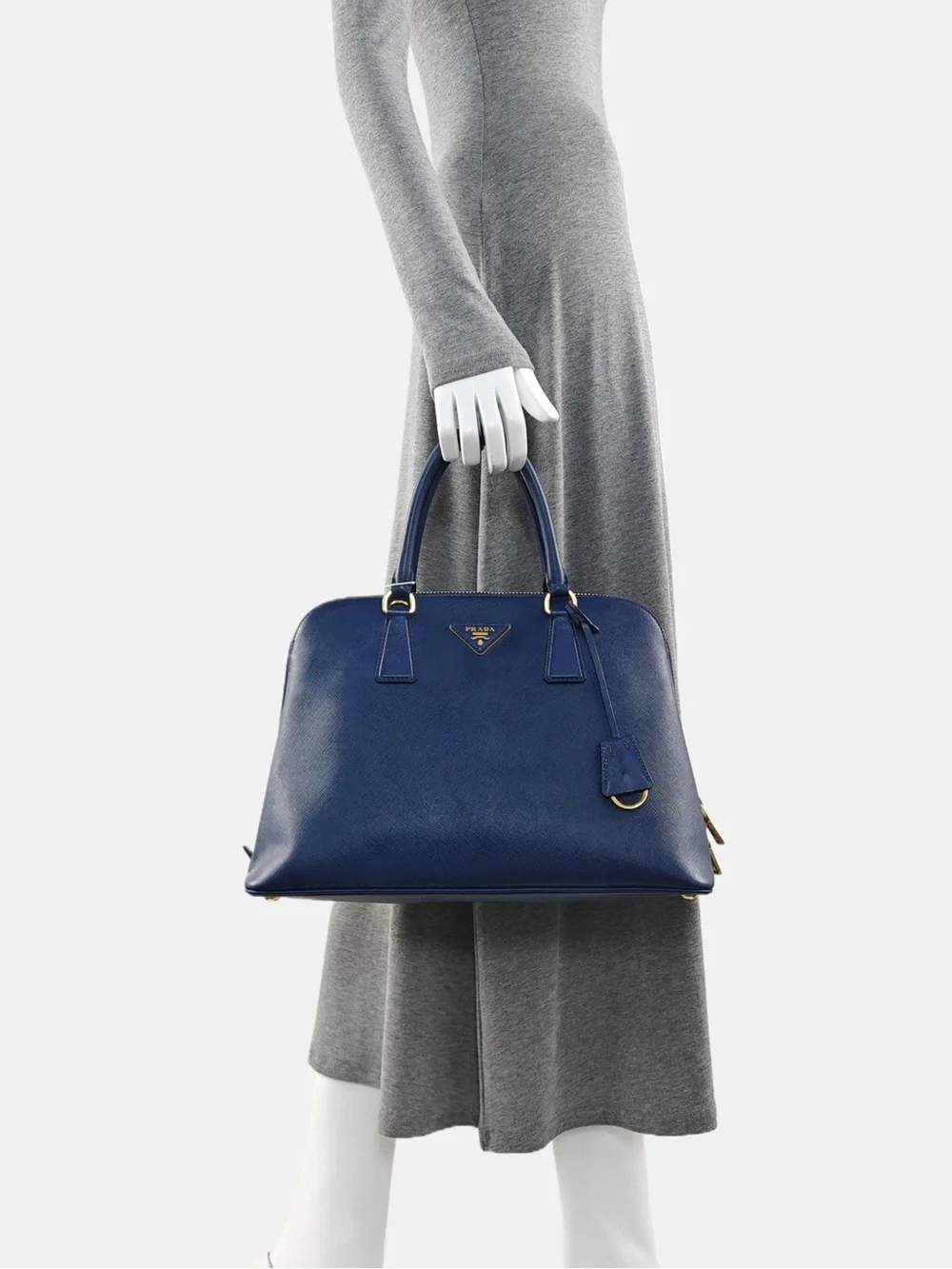 ♥️Prada Saffiano Large Blue Leather Promenade Dome Satchel with Gold Hardware♥️